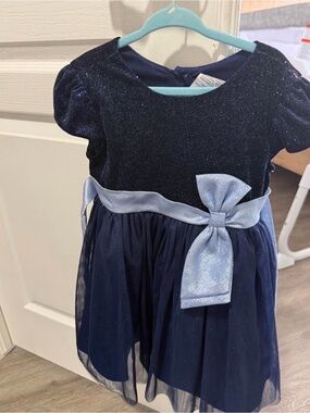 Navy Glitter Tulle Bow Kids Dress